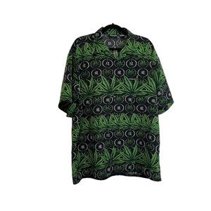 Musso Platinum Jeans Black Green Hawaiian Leaf Button Up Shirt Mens Size L